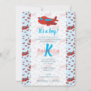 Red Blue Airplane Pattern Boy Baby shower Kaart