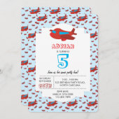 Red Blue Airplane Pattern Kinder Boys Girls Birthd Kaart (Voorkant / Achterkant)