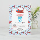 Red Blue Airplane Pattern Kinder Boys Girls Birthd Kaart (Staand voorkant)