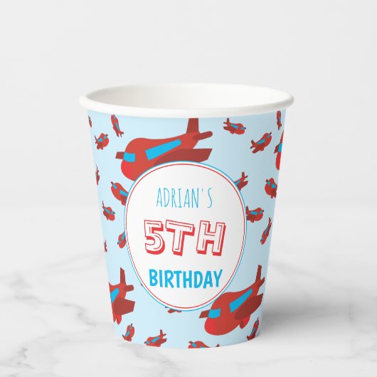 Red Blue Airplane Pattern Kinder Boys Girls Birthd Papieren Bekers (Voorkant)