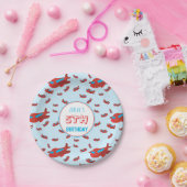 Red Blue Airplane Pattern Kinder Boys Girls Birthd Papieren Bordje (Feest)