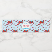 Red Blue Airplane Pattern Kinder Boys Girls Birthd Waterfles Etiket (Enkel label)