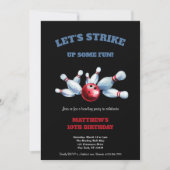 RED,BLUE AND BLACK BOWLING BIRTHDAY PARTY KAART (Voorkant)