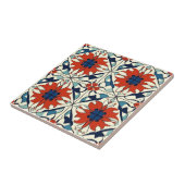 Red Blue and Off White Pattern Ceramic Tile Tegeltje (Zijkant)