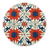 Red Blue and Off White Pattern  Keramische Knop (Voorkant)