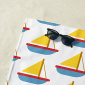Red Blue and Yellow Toy Sailboat Personalized Strandlaken (In situ)