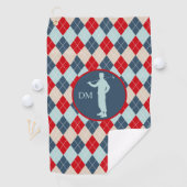 Red Blue Argyle Silhouette Golfer Monogram Golfhanddoek (Insitu)