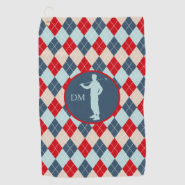 Red Blue Argyle Silhouette Golfer Monogram Golfhanddoek