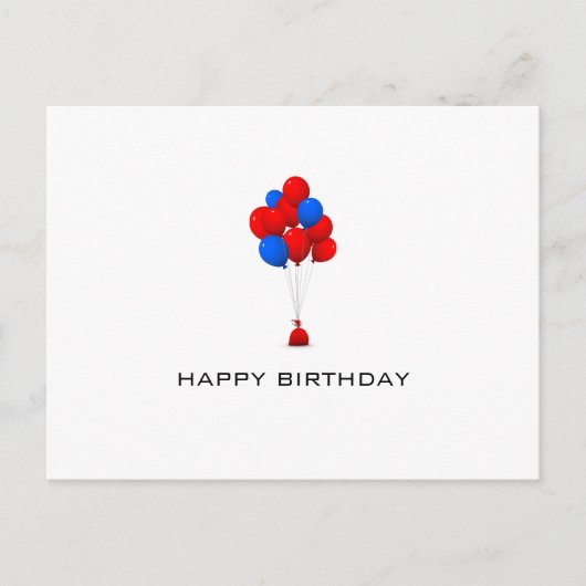 Red & Blue Balloons - Happy Birthday Post Kaart (Voorkant)