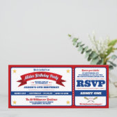 Red & Blue Baseball Allstar Ticket Birthday Kaart (Staand voorkant)