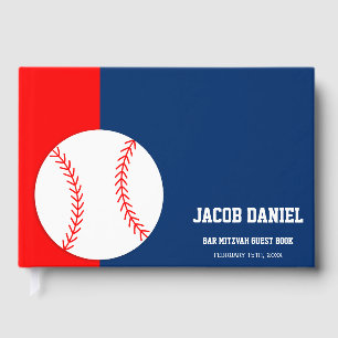 Red Blue Baseball Bar Mitzvah Guest Book Gastenboek
