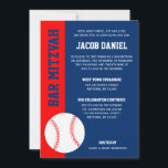Red Blue Baseball Bar Mitzvah Kaart<br><div class="desc">Moderne rode en blauwe honkbal met de naam Bar Mitzvah. Eenvoudig aan te passen voor uw evenement.</div>