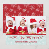RED BLUE BE MERRY HOLIDAY PHOTO CARD FEESTDAGENKAART (Voorkant / Achterkant)