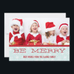 RED BLUE BE MERRY HOLIDAY PHOTO CARD FEESTDAGENKAART<br><div class="desc">BE MERRY HOLIDAY PHOTO FLAT CARD. Send out your Christmas greetings to your friends and family using this fun holiday card with photo. "BE MERRY". The light blue snowflake background pattern adds a touch of whimsy to your personalized red and blue Christmas Card. Add your own photo, greeting message and...</div>