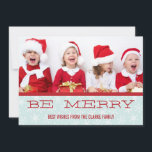 RED BLUE BE MERRY HOLIDAY PHOTO CARD FEESTDAGENKAART<br><div class="desc">BE MERRY HOLIDAY PHOTO FLAT CARD. Send out your Christmas greetings to your friends and family using this fun holiday card with photo. "BE MERRY". The light blue snowflake background pattern adds a touch of whimsy to your personalized red and blue Christmas Card. Add your own photo, greeting message and...</div>