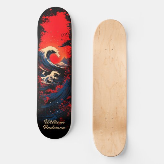 Red Blue Black Sea Wave Persoonlijk Skateboard (Voorkant)