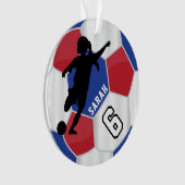 Red, Blue, Black & White Girl ⚽ Soccer Player - DI Ornament (voorkant)