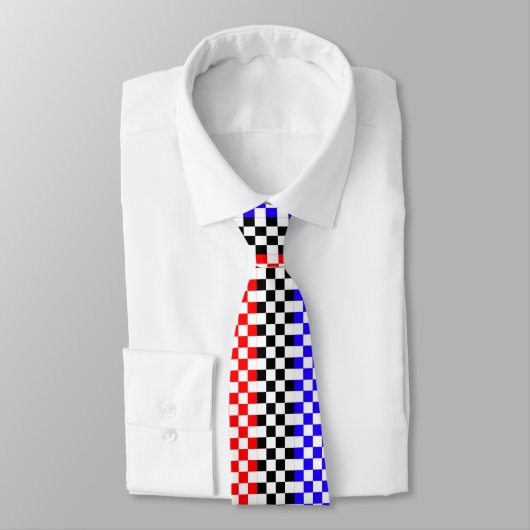 Red Blue / Black White V Check by Kenneth Yoncich Stropdas (Gebonden)