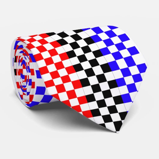 Red Blue / Black White V Check by Kenneth Yoncich Stropdas (Opgerold)