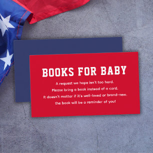 Red Blue Books voor Baby 4 juli Baby shower Informatiekaartje