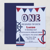 Red & Blue Boys eerste verjaardag nautische uitnod Kaart (Voorkant / Achterkant)