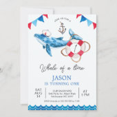 Red Blue Boys Whale van een Tijd 1e Verjaardag Kaart (Voorkant)