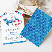 Red Blue Boys Whale van een Tijd 1e Verjaardag Kaart