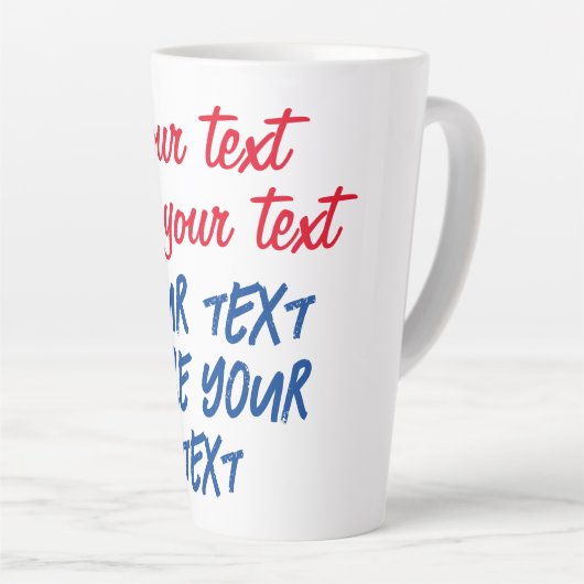 Red Blue Calligraphy Jouw tekst Here Replace Sloga Latte Mok (Rechterhoek)