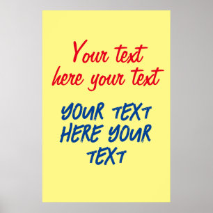 Red Blue Calligraphy Jouw tekst Here Replace Sloga Poster