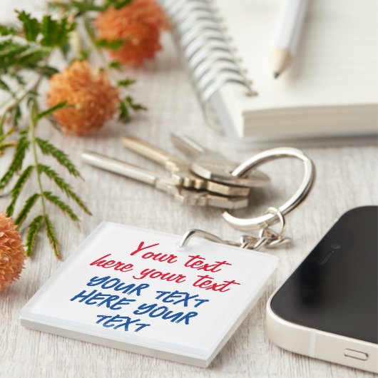 Red Blue Calligraphy Jouw tekst Here Replace Sloga Sleutelhanger (Voorkant Rechts)