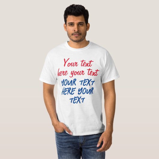 Red Blue Calligraphy Jouw tekst Here Replace Sloga T-shirt (Voorkant volledig)