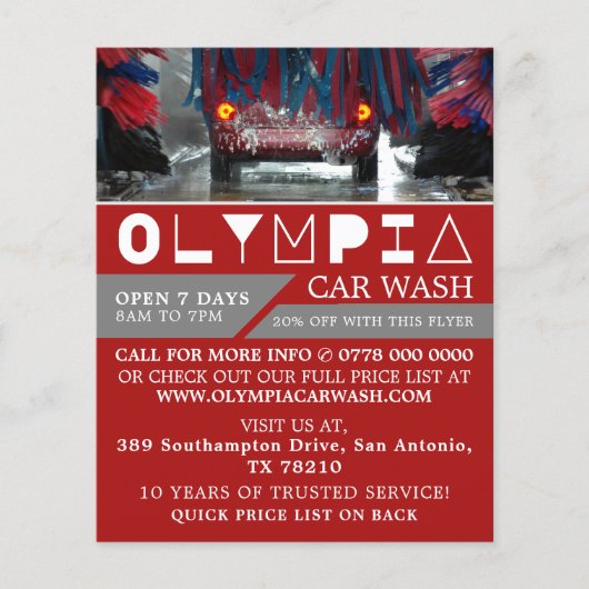 Red & Blue Car Wash, Cleaning Service Advertising Flyer (Voorkant)