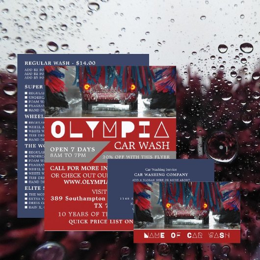 Red & Blue Car Wash, Cleaning Service Advertising Flyer