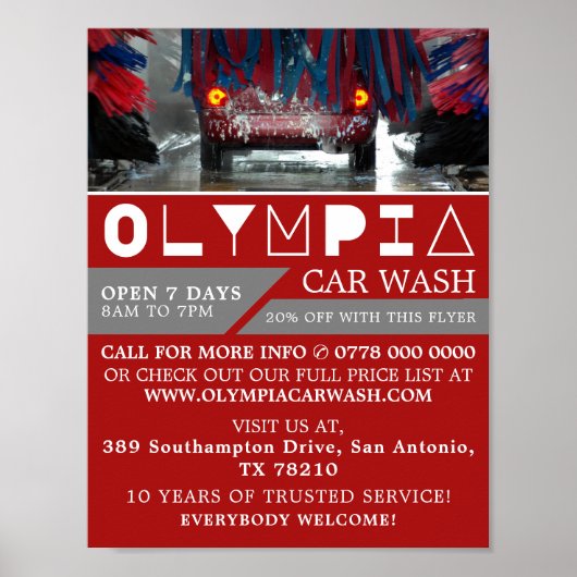 Red & Blue Car Wash, Cleaning Service Advertising Poster (Voorkant)