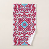 Red Blue Ceramic Style Azulejo  Monogram Bad Handdoek (Handdoek)
