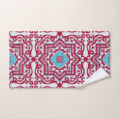 Red Blue Ceramic Style Azulejo  Monogram Bad Handdoek (Handdoek)