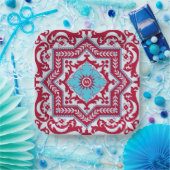 Red Blue Ceramic Style Azulejo  Monogram Papieren Bordje (Feest)