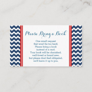 Red Blue Chevron Baby shower Book Request Card Informatiekaartje