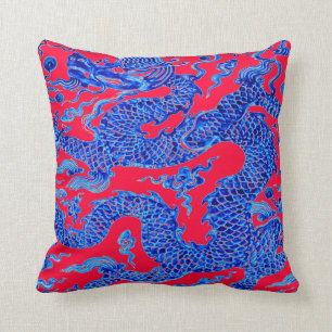 Red Blue Chinese Dragon Vase Art Kussen