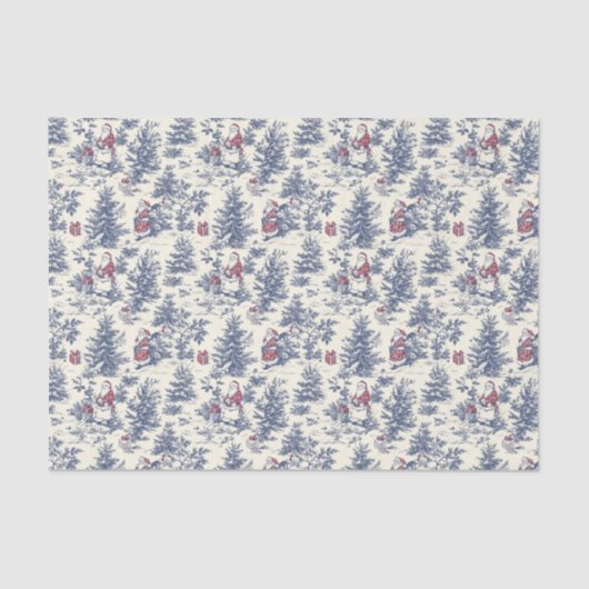 Red & Blue Christmas Santa Toile Tissuepapier (Voorkant)