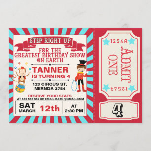Red Blue Circus Ticket Birthday Uitnodiging