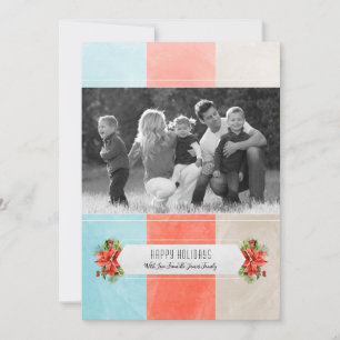 Red Blue Color Block Holiday-fotokaart Feestdagenkaart