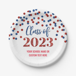 Red Blue Confetti Afstuderen 2023 Papieren Borden Bordje