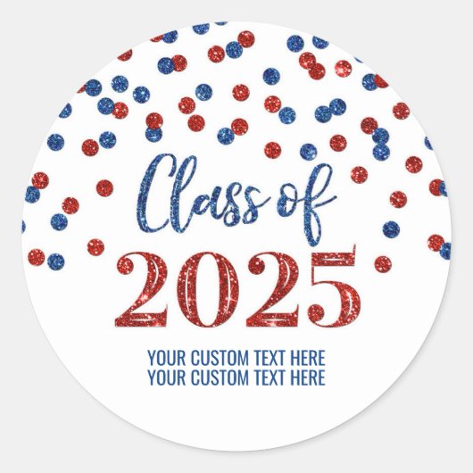 Red Blue Confetti Afstuderen 2025 Ronde Sticker (Voorkant)