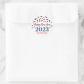 Red Blue Confetti Happy Nieuwjaar 2023 Ronde Sticker (Tas)