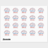 Red Blue Confetti Welcome Back Round Sticker (Vel)