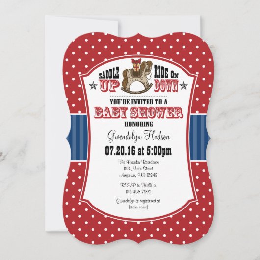 Red Blue Cowboy Baby shower Invitation Kaart (Voorkant)