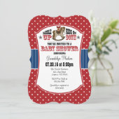 Red Blue Cowboy Baby shower Invitation Kaart (Staand voorkant)