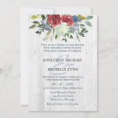 Red Blue Cream Floral White Wood Christelijk Wedde Kaart (Voorkant)