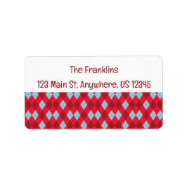 Red Blue & Crimson Christmas Argyle Adres Etiket